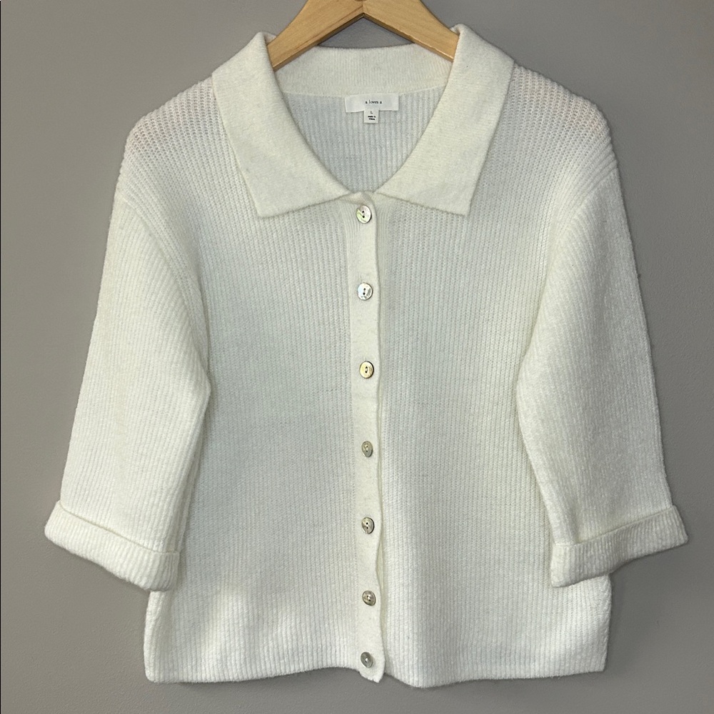 A Loves A Polo Button‎ Front Cardigan Sweater Winter White Ivory Size Large.
